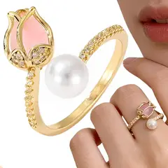 GENERICO - Anillo Para Dama Flor De Tulipán Suave Y Delicada Elegancia Dorado