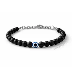 WATTACA - Pulsera Ojo Turco Azul Ónix Mate 6mm Ajustable