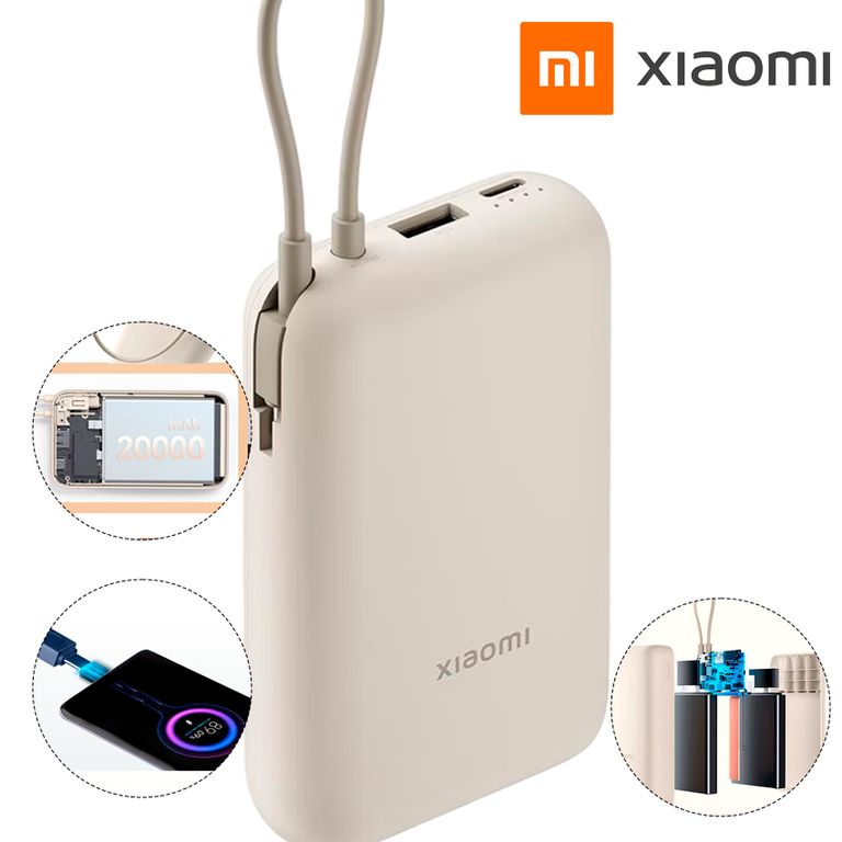 Power Bank 20000mAh 33W con Cable Integrado Beige