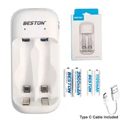 BESTON - Cargador Inteligente de Pilas + 2AA y 2 AAA Ni-MH 2 puestos