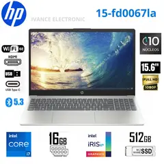 HP - Laptop 15-fd0067la, Intel Core i7-1255U , Windows 11 Home, 16 GB, 512 GB SSD, 15.6 Pulg