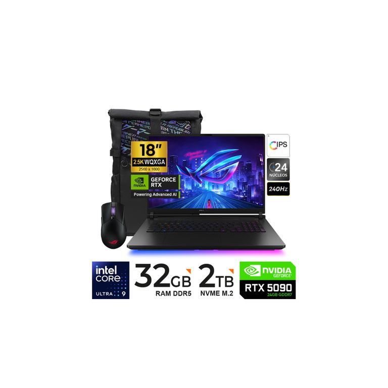 LAPTOP ROG STRIX SCAR G835LX-SA119W 18 ULTRA 9 275HX 18" 2TB/32GB/RTX5090 24GB/MOCHILA-MOUSE