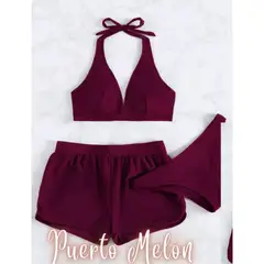 GENERICO - TRAJE DE BAÑO TRES PIEZAS SHORT CON COPA Y FORRO INTERNO