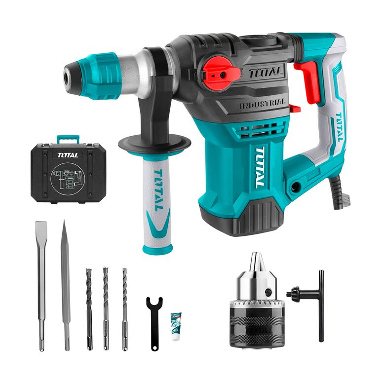 Rotomartillo Sds 1500w Con Chuck 1.5-13mm + Accesorios Total Turquesa 50 / 60hz