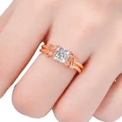 GENERICO - Anillo de Compromiso y Boda en Oro Rosa Diseño Entrelazado con Circonitas Sintéticas