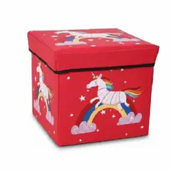 GENERICO - Caja Puff Organizador con Tapa de Juguetes para Niños ROJO