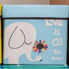 GENERICO - Caja Puff Organizador con Tapa de Juguetes para Niños CELESTE