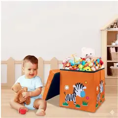 GENERICO - Caja Puff Organizador con Tapa de Juguetes para Niños NARANJA