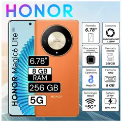 HONOR - Celular Magic 6 Lite 5G 8GB RAM 256GB 6.78" Pulg. MagicOS 8.0 - Naranja Solar