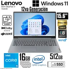 LENOVO - Laptop IdeaPad Slim 3 15IAH8 Intel Core i5-12450H 16GB RAM 512GB SSD 15.6" FHD - Arctic Grey