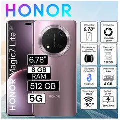 HONOR - Celular Magic 7 Lite 5G 8GB RAM 512GB 6.78" Pulg. MagicOS 8.0 - Morado Titanio