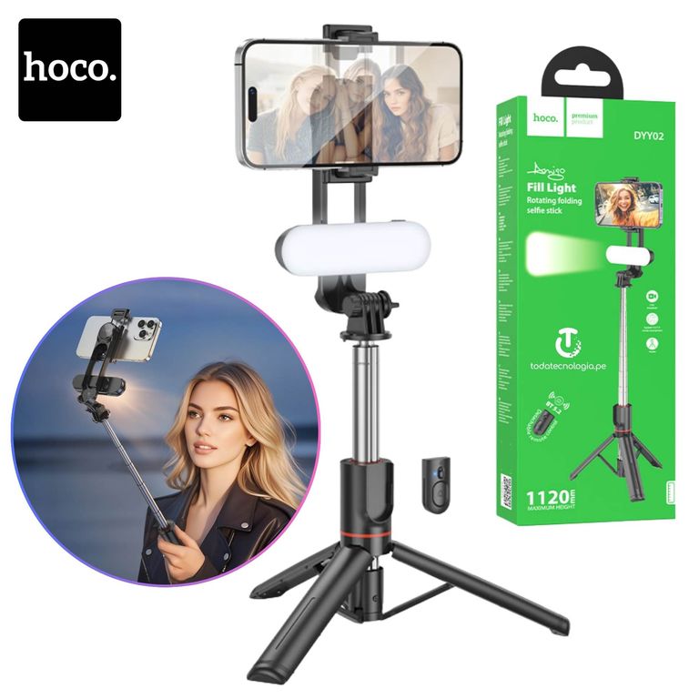 Tripode Selfie Stick 112CM con Luz LED Recargable + Control Bluetooth Plegable