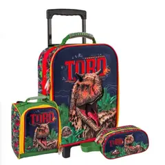 SCOOL - Set Maleta Ruedas Jurassic Toro Eva 3d Lonchera Cartuchera