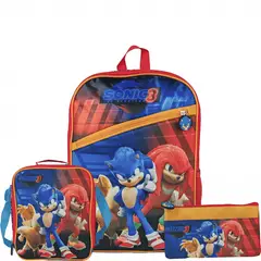 GENERICO - Set Escolar SONIC Mochila + Lonchera + Cartuchera Con Relieve 3D