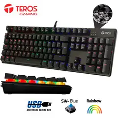 TEROS - Teclado Mecánico TE-4068G, Retroiluminación Black