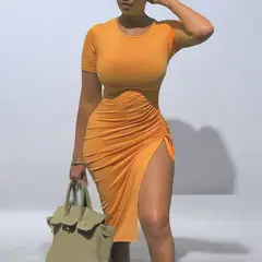 GENERICO - Vestido casual Rip Grueso manga 34 Juventud Sexy color Mostaza