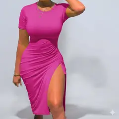 GENERICO - Vestido casual Rip Grueso manga 34 Juventud Sexy color fucsia