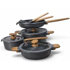 GENERICO - Juego de Ollas de Cerámica Gris 9 Piezas