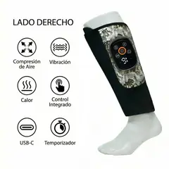PERUMASSAGE - Masajeador de pantorrilla con compresion vibracion y calor de 40 a 55 C recargable Lado Derecho (R)