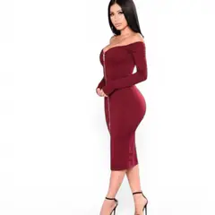 GENERICO - Vestido Rip casual Cierre manga larga TCL-20 color guinda