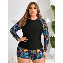 PUREPOWER - Traje de baño de manga larga y corte bajo para mujer talla grande-SIZE L