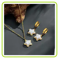 GENERICO - Set Aretes y Collar Estrellas con Dorado Acero Inoxidable