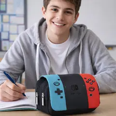 GENERICO - CARTUCHERA CONSOLA GAMER ESCOLAR NECESER CELULAR DOBLE CIERRE GRAN CAPACIDAD VERANO NAVIDAD GENIEKA