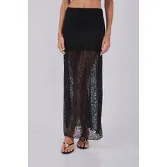 BANATY - FALDA DE ENCAJE CON ELÁSTICO EN LA CINTURA DE MUJER CACAÖ