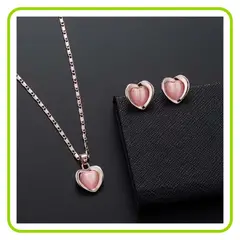 GENERICO - Set Aretes y Collar Corazon Oro Rosa