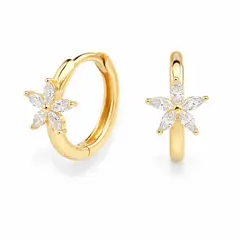 GENERICO - Aros Argolla Acero Inoxidable Dorado con Flor y Cristales