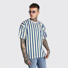 42AROZINA - Manga corta casual a rayas para hombre