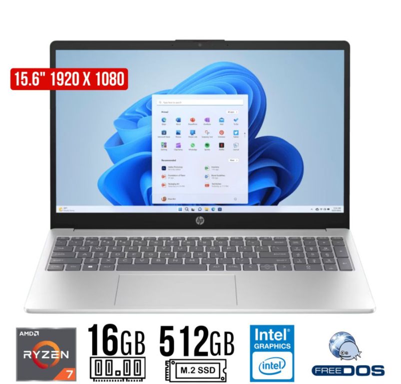 LAPTOP 15-FC0275LA AMD RYZEN 7 7730U B9TR3LA#ABM RAM 16GB DDR4 SSD 512GB 15.6" FHD FREE OS
