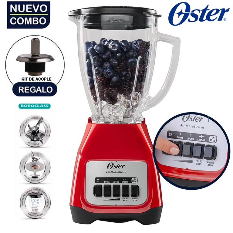 Licuadora BLSTKAG-RPB 2V +Pulso 1,25 lt Rojo +Kit de Acople