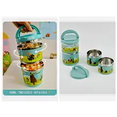 ROMAX - BOX LUNCH 2 NIVELES 930ML ACERO INOXIDABLE CIERRE A ROSCA HERMÉTICO NO SE DERRAMA NIÑAS