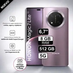 HONOR - Celular Magic 7 Lite 5G 512GB 8GB RAM cámara 108MP + 5MP frontal 16MP 67 Pulg Morado