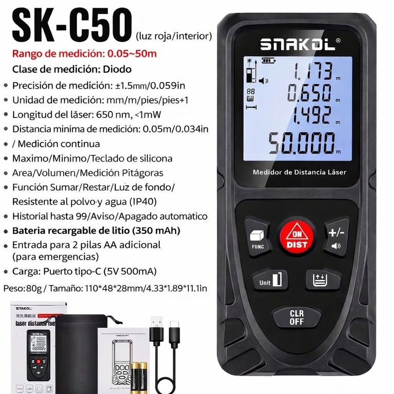 DISTANCIOMETRO RECARGABLE WINCHA LASER 50 M MEDIDOR DISTANCIA