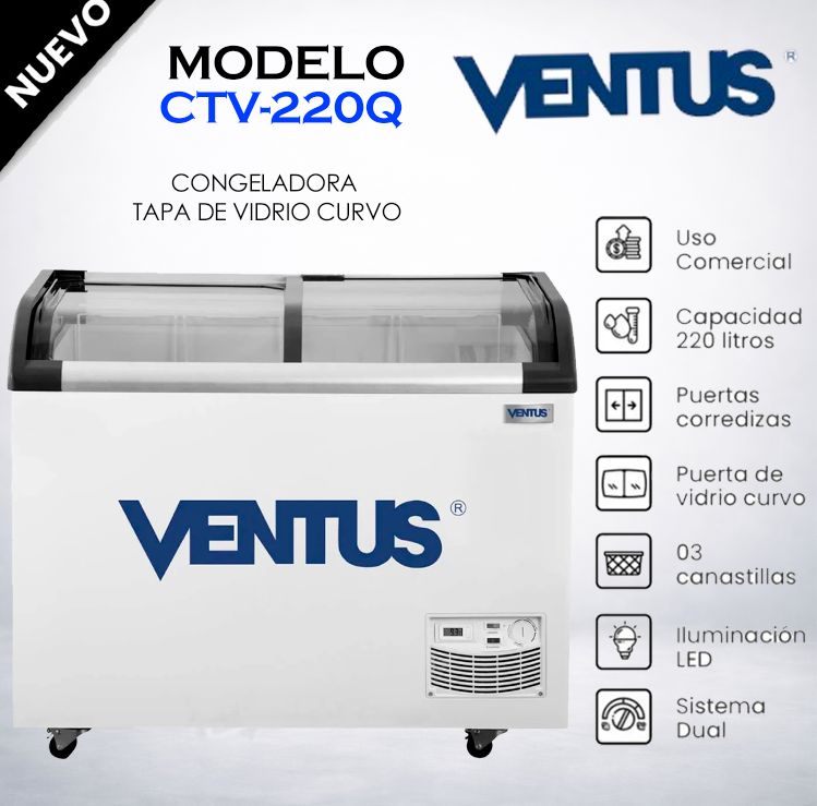 CONGELADORA TAPA VIDRIO CURVO 220 LT CTV-220Q