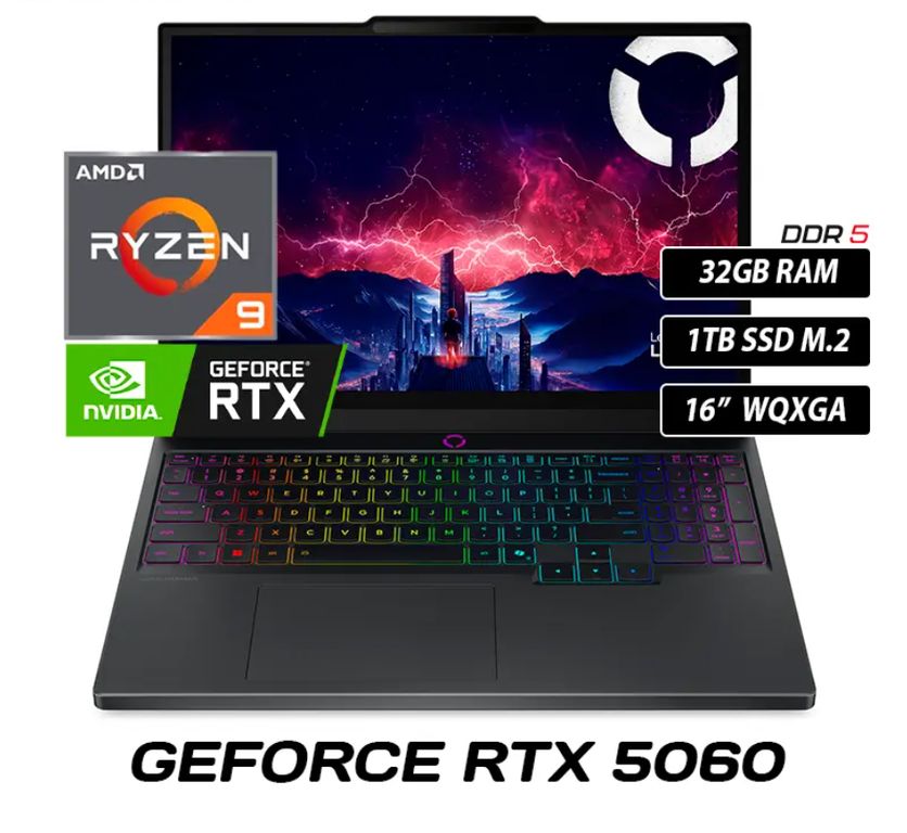LAPTOP LEGION PRO 5 AMD RYZEN 9 8945HX 83LT002MLM RAM 32GB DDR5 SSD 1TB 16" RTX 5060 8GB