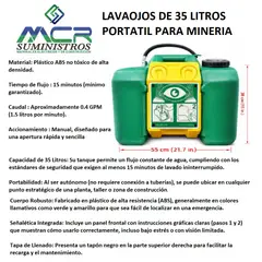 GENERICO - ESTACION PORTATIL DE LAVADO DE OJOS DE EMERGENCIA PARA MINERIA 35L