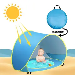 KIDS - Carpa de Playa para Bebés con Piscina Incorporada y Ventana AZUL - Protección Solar