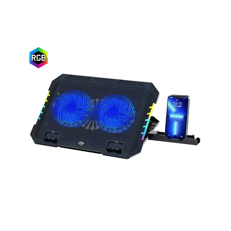 LAPTOP VENTILADOR RGB S900 PARA LAPTOP CON SOPORTE AJUSTABLE Y POSACELULAR