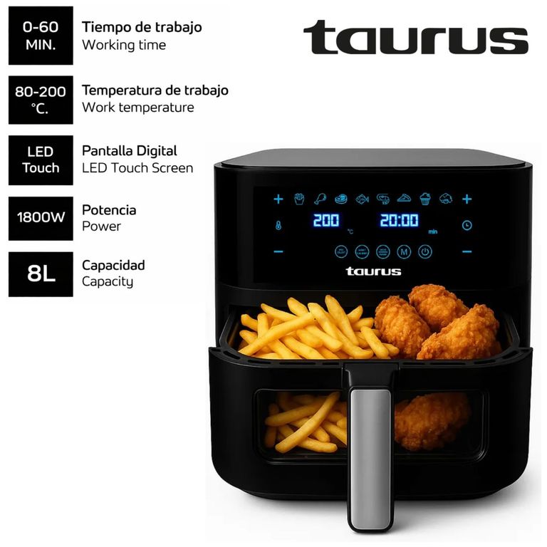 Freidora de Aire Aero Crispy 8 Litros Digital Negro