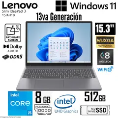 LENOVO - Laptop IdeaPad Slim 3 15IRH10 Intel Core i5-13420H 8GB RAM 512GB SSD 15.3" WUXGA - Luna Grey