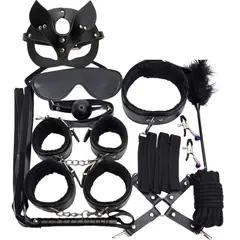 GENERICO - KIT BONDAGE ATRAPAME DE 10 PIESAS COLOR NEGRO