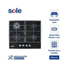 SOLE - ENCIMERA VIDRIO TEMPLADO A GAS 60CM SOLCO045V2
