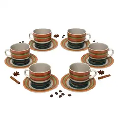 Pentha - Set de 6 Tazas Multicolor para Café + Platos Pequeños
