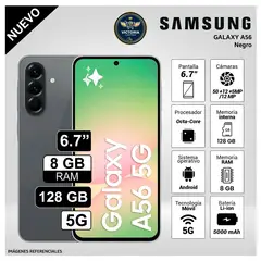 SAMSUNG - Celular Galaxy A56 5G 128GB 8GB RAM cámara principal 50MP frontal 12MP 6.7 Pulg. Negro