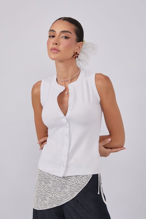 TOP BÁSICO CON BOTONES DE ALGODÓN PIMA PARA MUJER ISIDRA