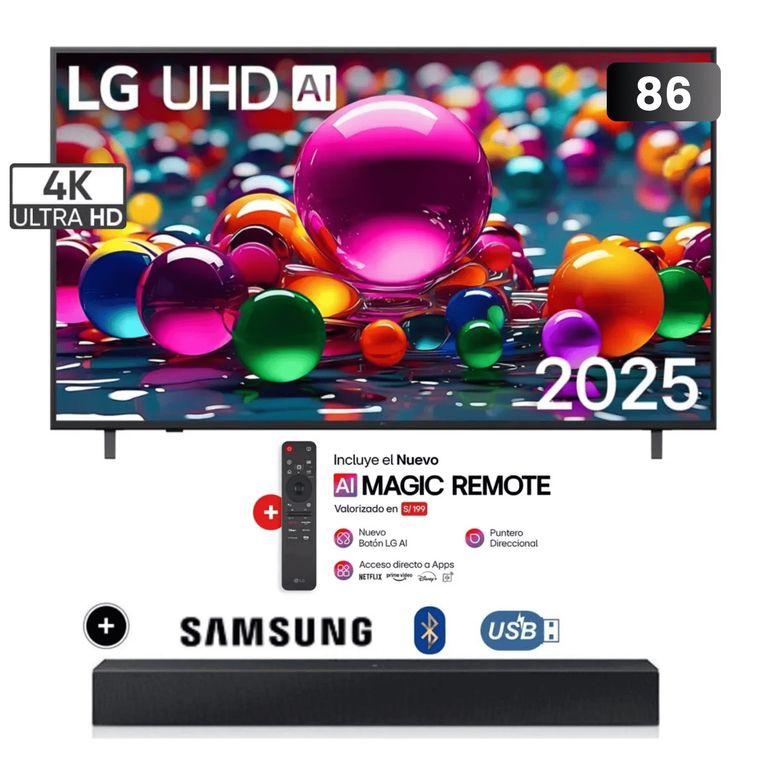 TELEVISOR SMART TV LED 4K ULTRA HD 86 86UA8050PSA CON THINQ AI + SOUNDBAR