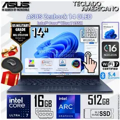 ASUS - Laptop ZENBOOK 14" OLED Táctil (UX3405) Core™ Ultra 7 255H 16GB RAM 512GB SSD WUXGA UX3405CA-U7512